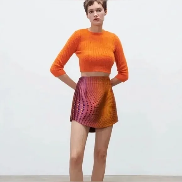 NWT Zara Geometric Print Dolphin Hem Mini Skirt - Picture 5 of 8